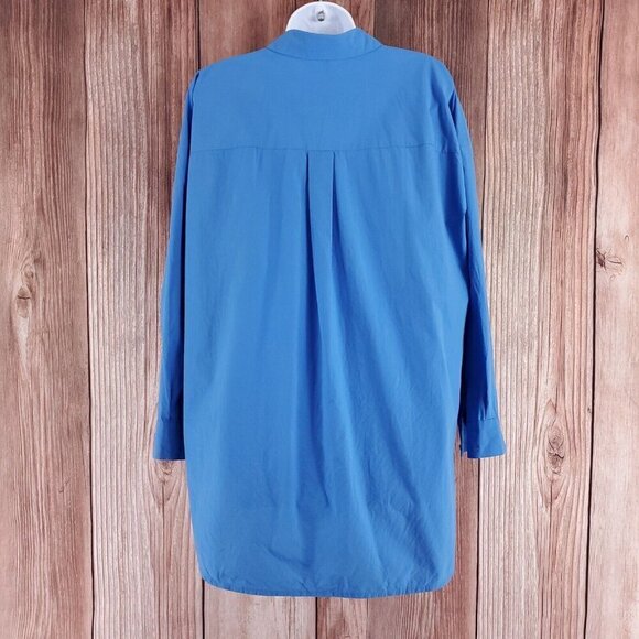 Eileen Fisher Womens Size Medium Blue Organic Cotton Oversized Button Up Shirt - Picture 4 of 14